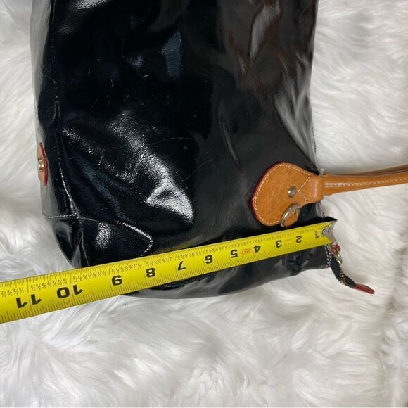 Cavalcanti made in Italy patent leather black shoulder bag tan leather trims - Picture 10 of 14